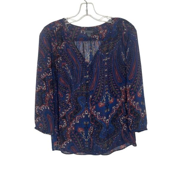 Paraphrase Women Top Size S Multicolored Paisley 3/4 Sleeve Semi Sheer Blouse - Picture 1 of 11